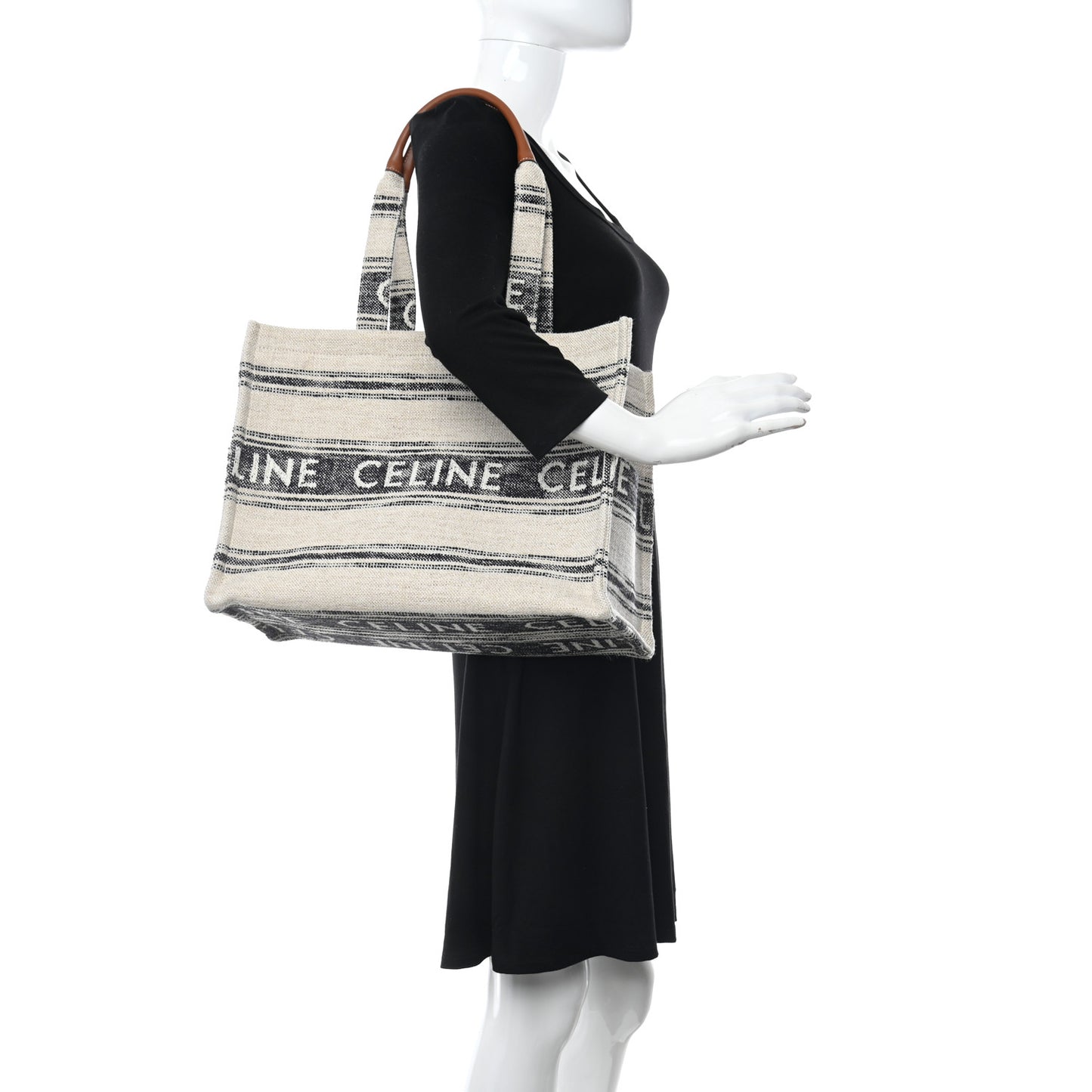 Jacquard Striped Large Cabas Thais White Black