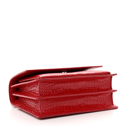 Saint Laurent Calfskin Crocodile Embossed Medium Monogram Sunset Rouge Eros 4 of 15