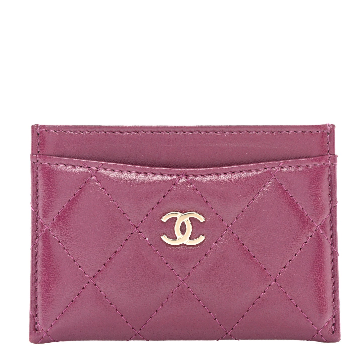 Lambskin Quilted Card Holder Purple