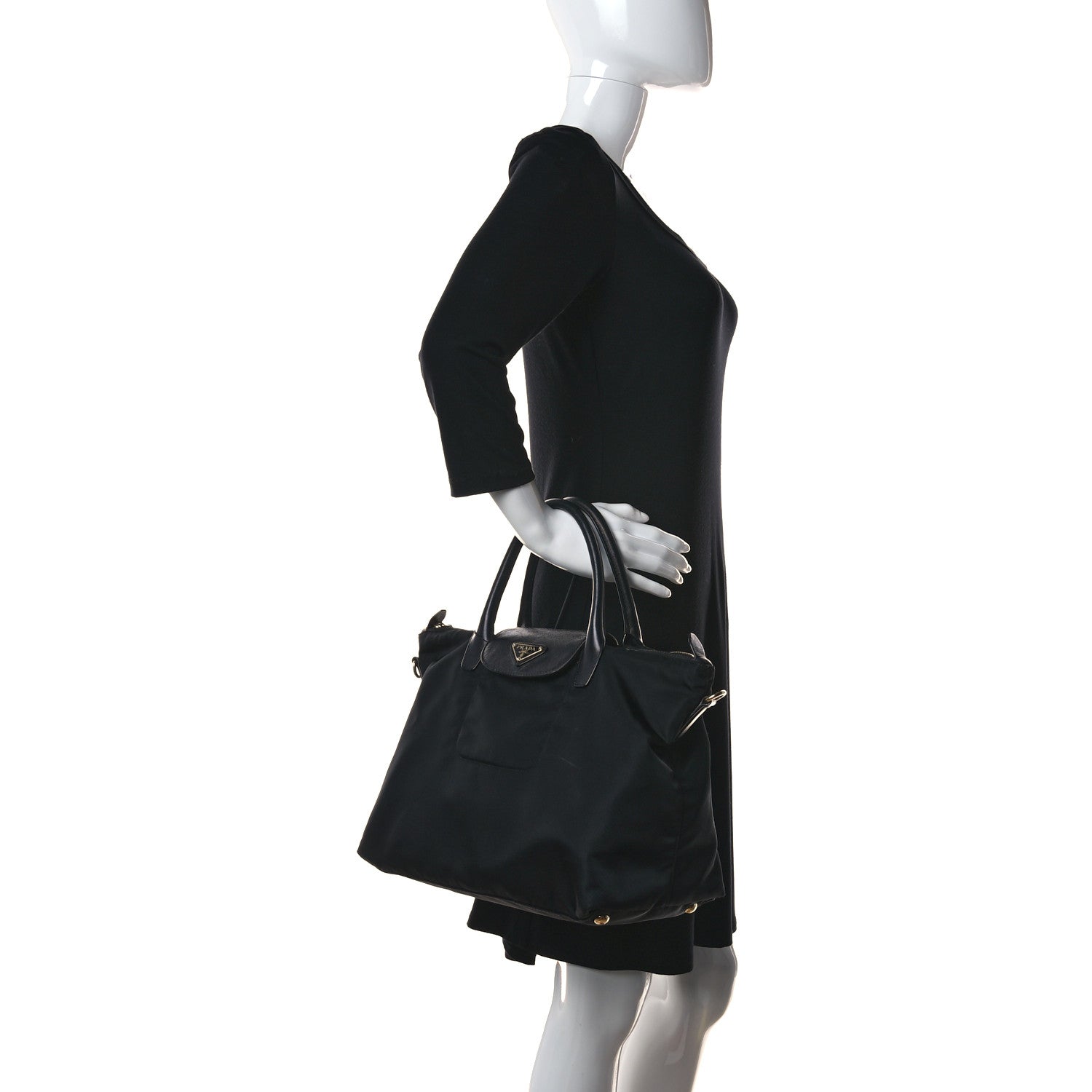 Prada Tessuto Nylon Saffiano Tote Black 2 of 9