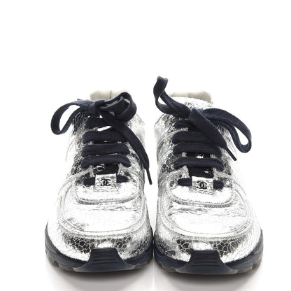 Chanel Metallic Crackled Calfskin CC Sneakers 40 Silver 2 of 9