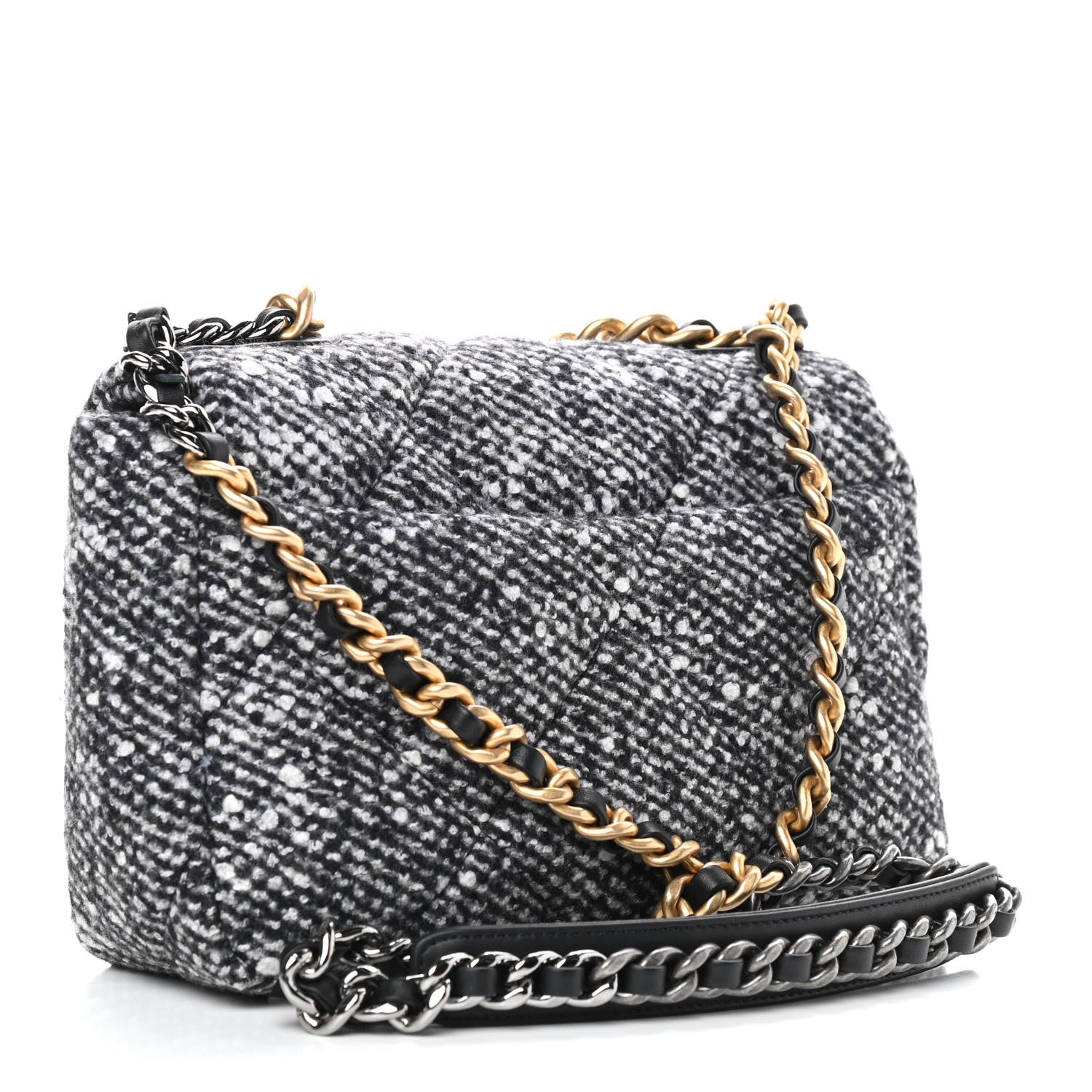 Chanel Tweed Quilted Medium Chanel 19 Flap Black White 2 of 8