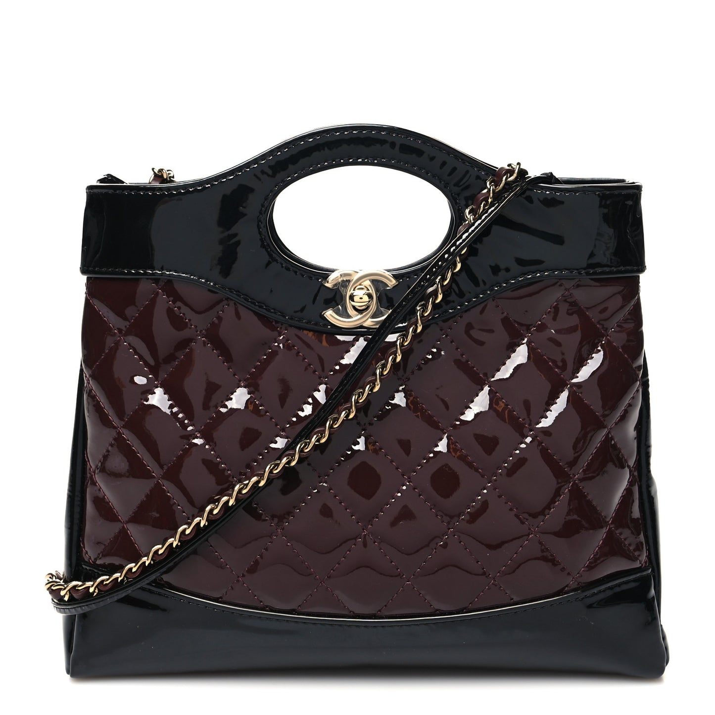 Patent Calfskin Quilted Mini 31 Shopping Bag Burgundy Black