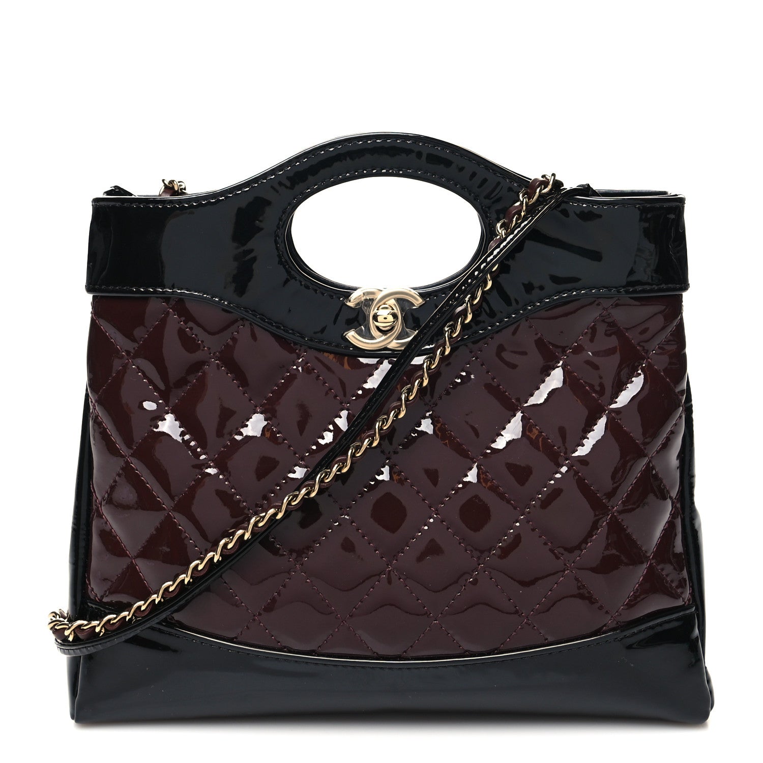 Chanel Patent Calfskin Quilted Mini 31 Shopping Bag Burgundy Black 1 of 10