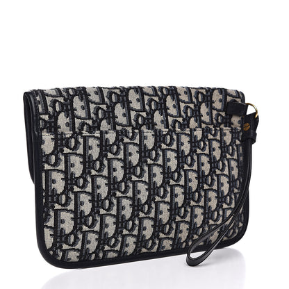 Christian Dior Oblique Flap Pouch Clutch Blue 3 of 8