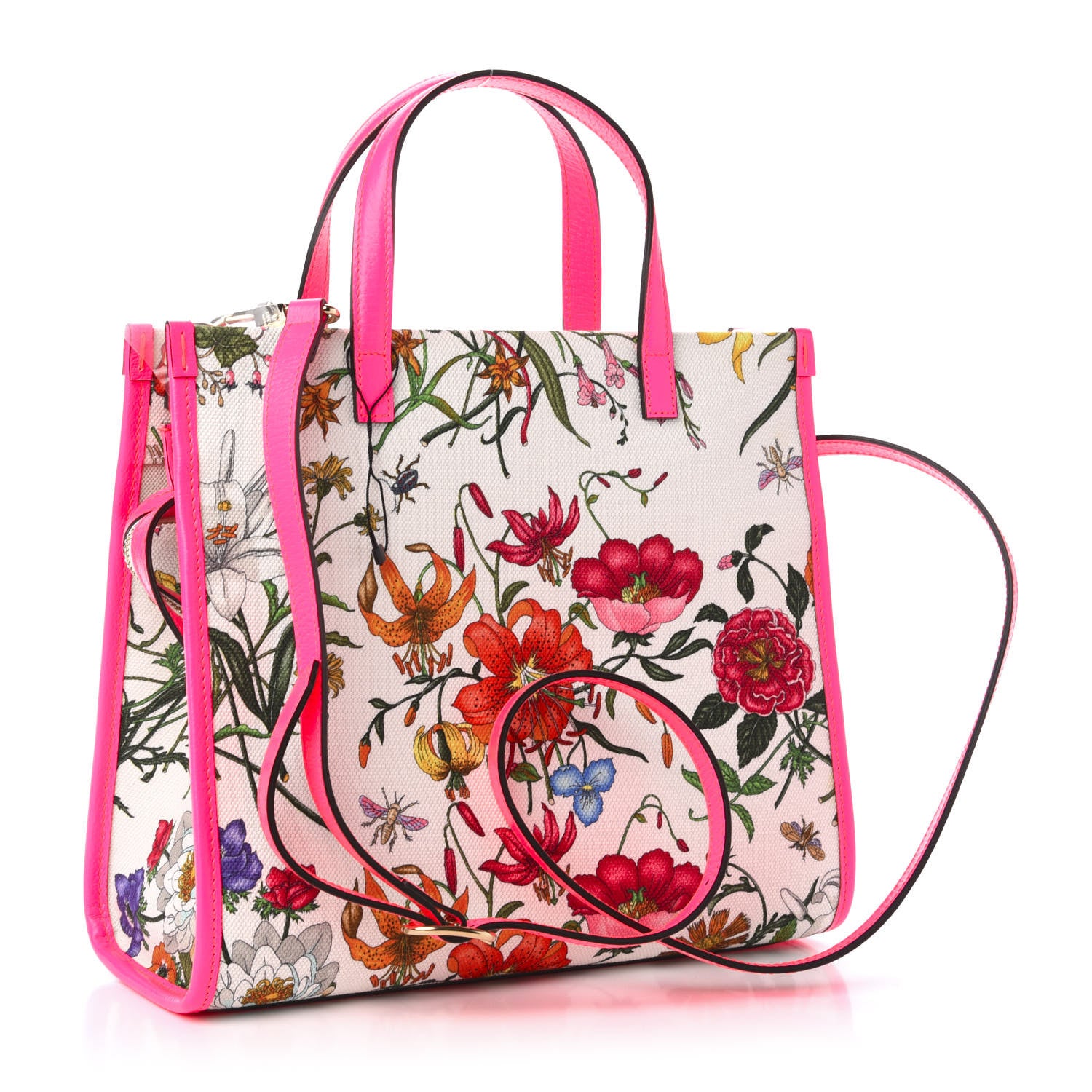 Gucci Canvas Medium Flora Tote Fuchsia 3 of 10
