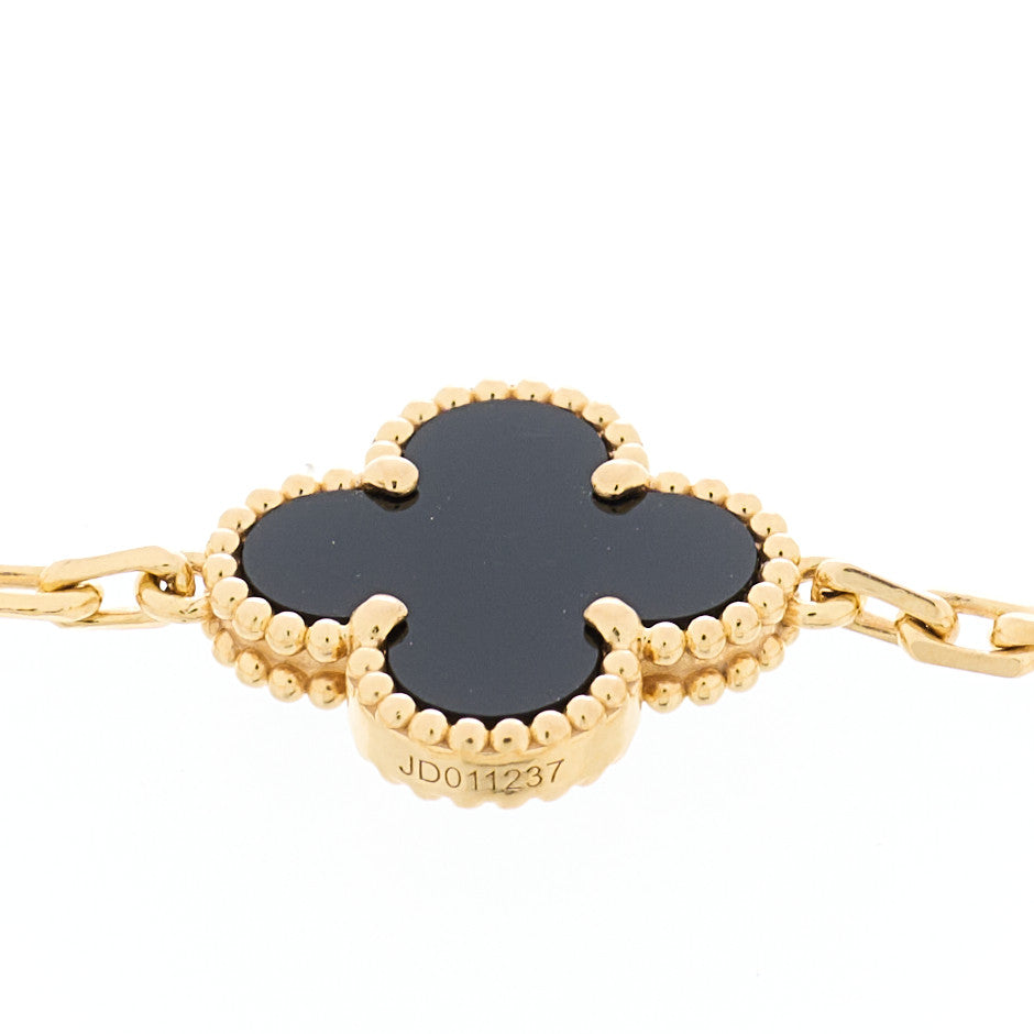 Van Cleef & Arpels 18K Yellow Gold Black Onyx 5 Motifs Vintage Alhambra Bracelet 4 of 5