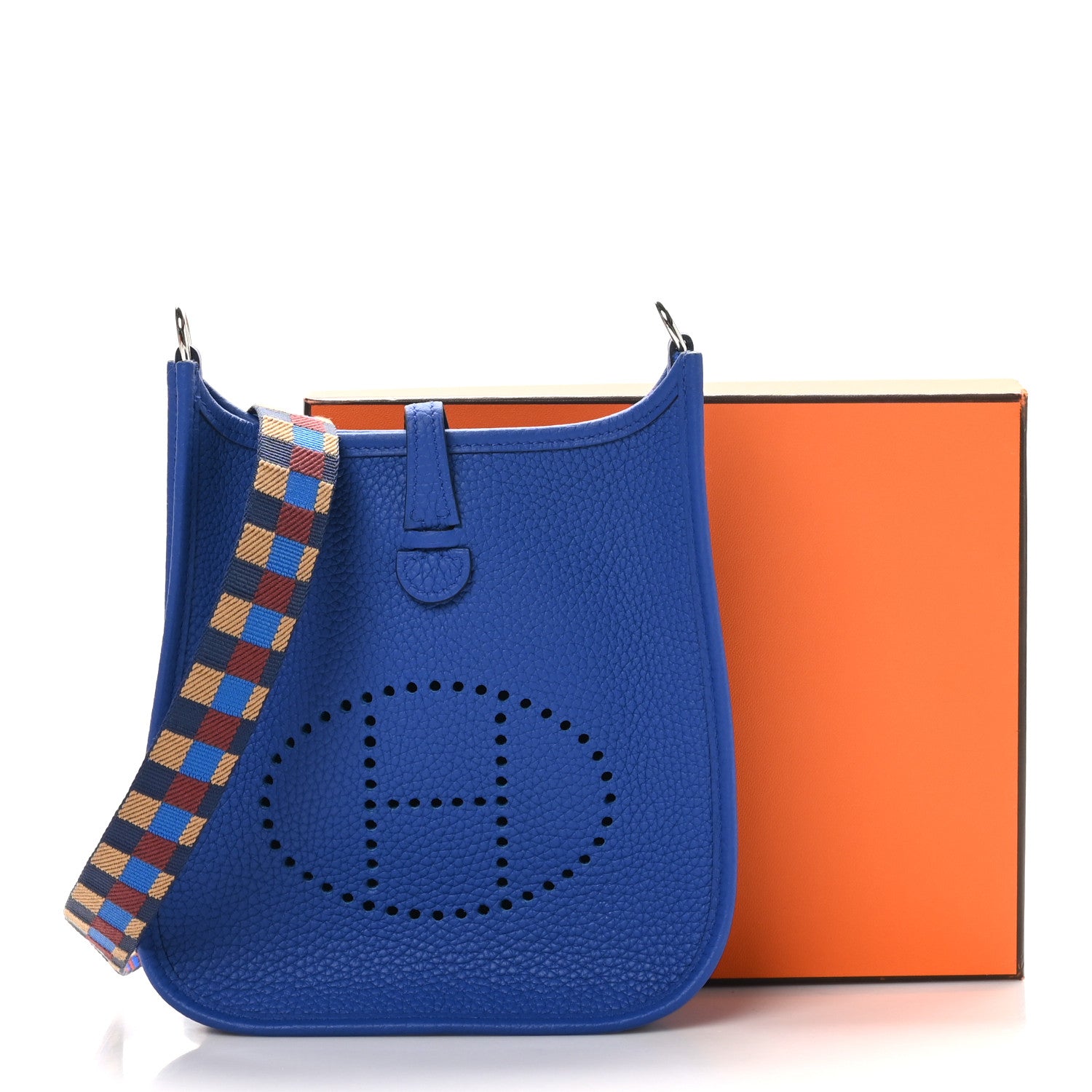 Hermes Taurillon Clemence Maxi Quadrille Evelyne TPM Royal Bleu Bleu Bill Biscuit Rouge H 11 of 11