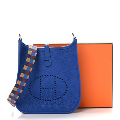 Hermes Taurillon Clemence Maxi Quadrille Evelyne TPM Royal Bleu Bleu Bill Biscuit Rouge H 11 of 11
