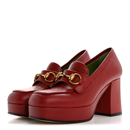 Gucci Goatskin Houdan Mid Heel Platform Loafers 35.5 Hibiscus Red 4 of 10