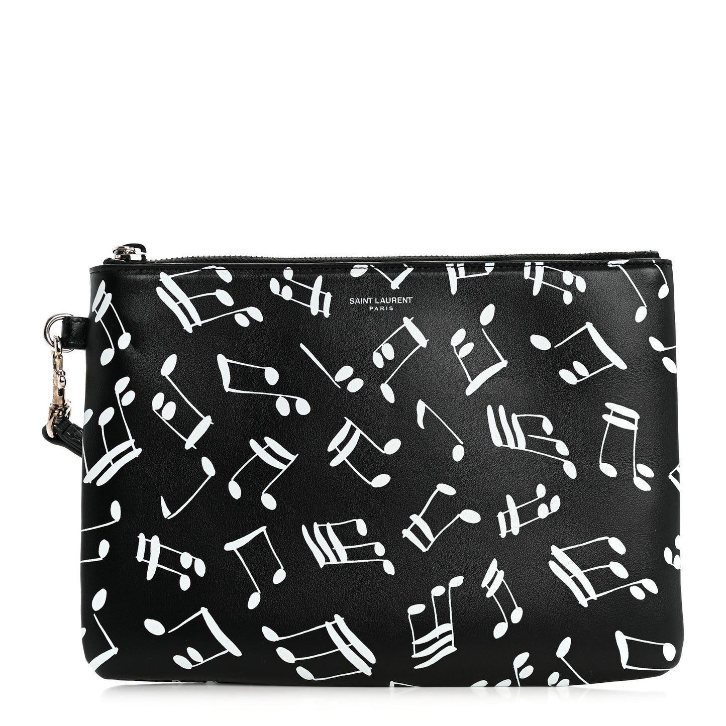 Calfskin Musical Notes Zip Pouch Black