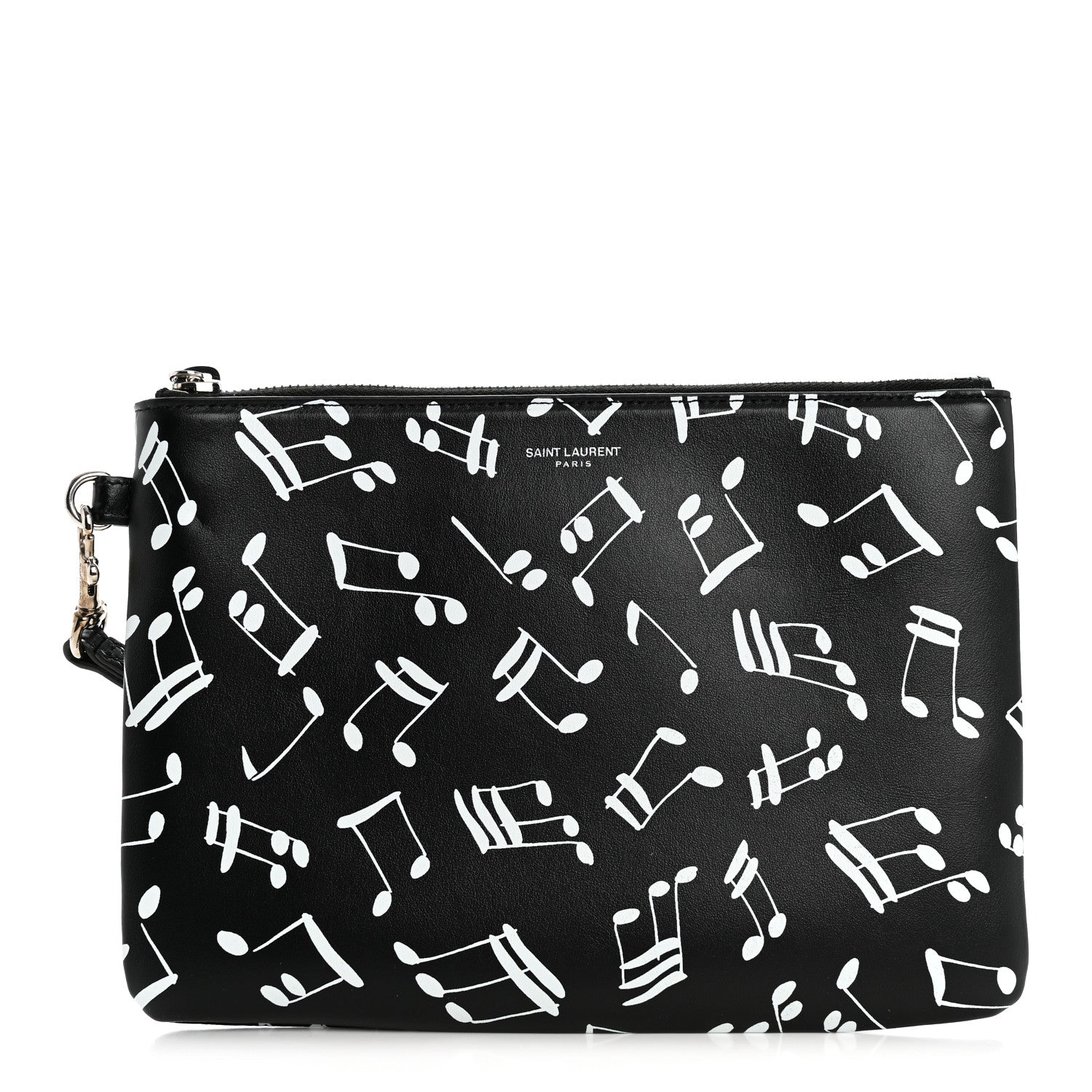 Saint Laurent Calfskin Musical Notes Zip Pouch Black 1 of 11