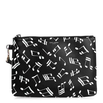 Saint Laurent Calfskin Musical Notes Zip Pouch Black 1 of 11