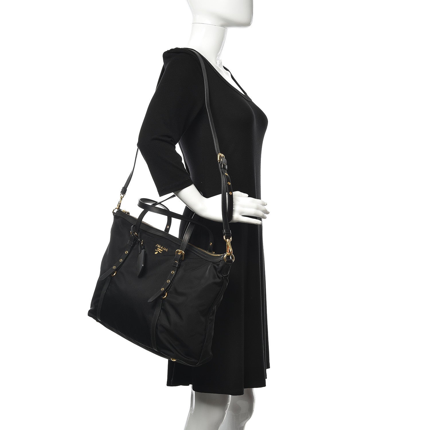 Prada Tessuto Nylon Saffiano Tote Black 2 of 9