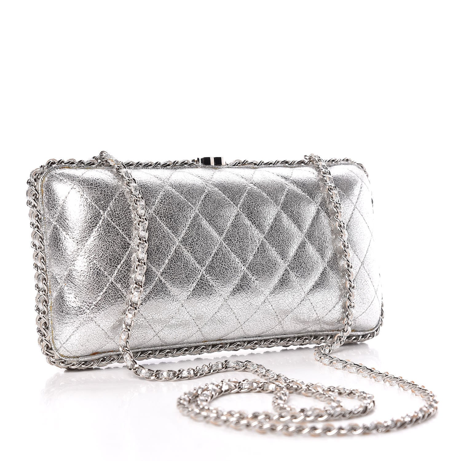 Chanel Metallic Lambskin Small Chain Around Clutch Silver 3 of 15