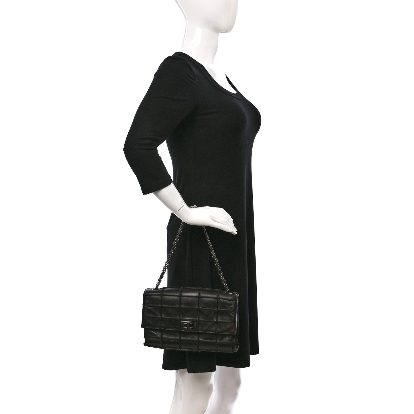 Lambskin Medium Patchwork Mademoiselle Single Flap Black