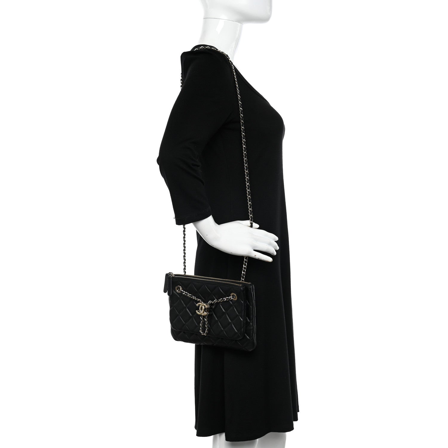 Chanel Shiny Lambskin Quilted Medium Double Case With Strap Black 2 of 11