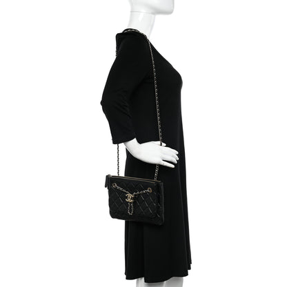 Chanel Shiny Lambskin Quilted Medium Double Case With Strap Black 2 of 11