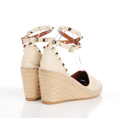 Valentino Garavani Grained Calfskin Rockstud Ankle Wrap Espadrille 15/85mm Wedges 39 Light Ivory 4 of 9
