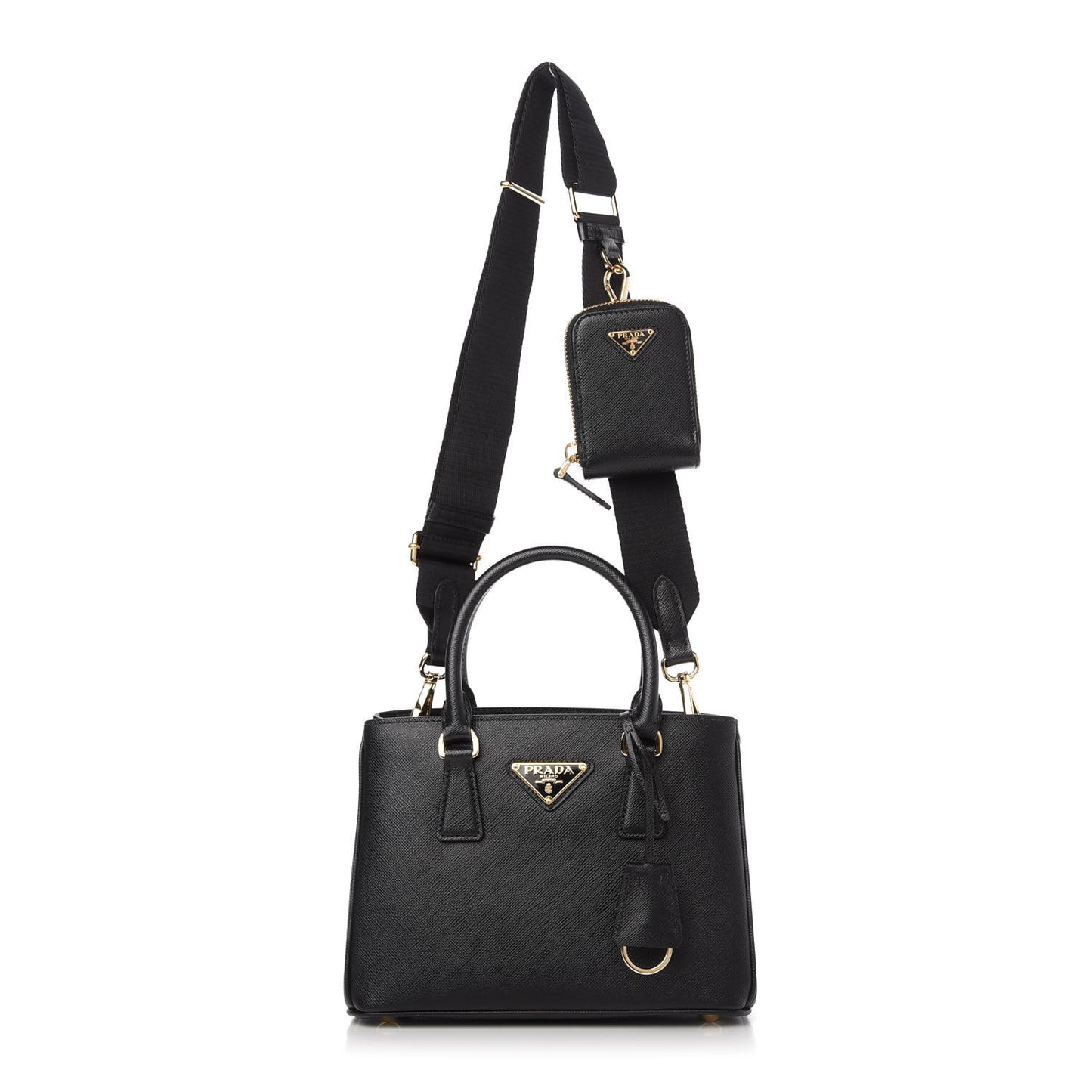 Saffiano Lux Micro Galleria Shoulder Bag Black