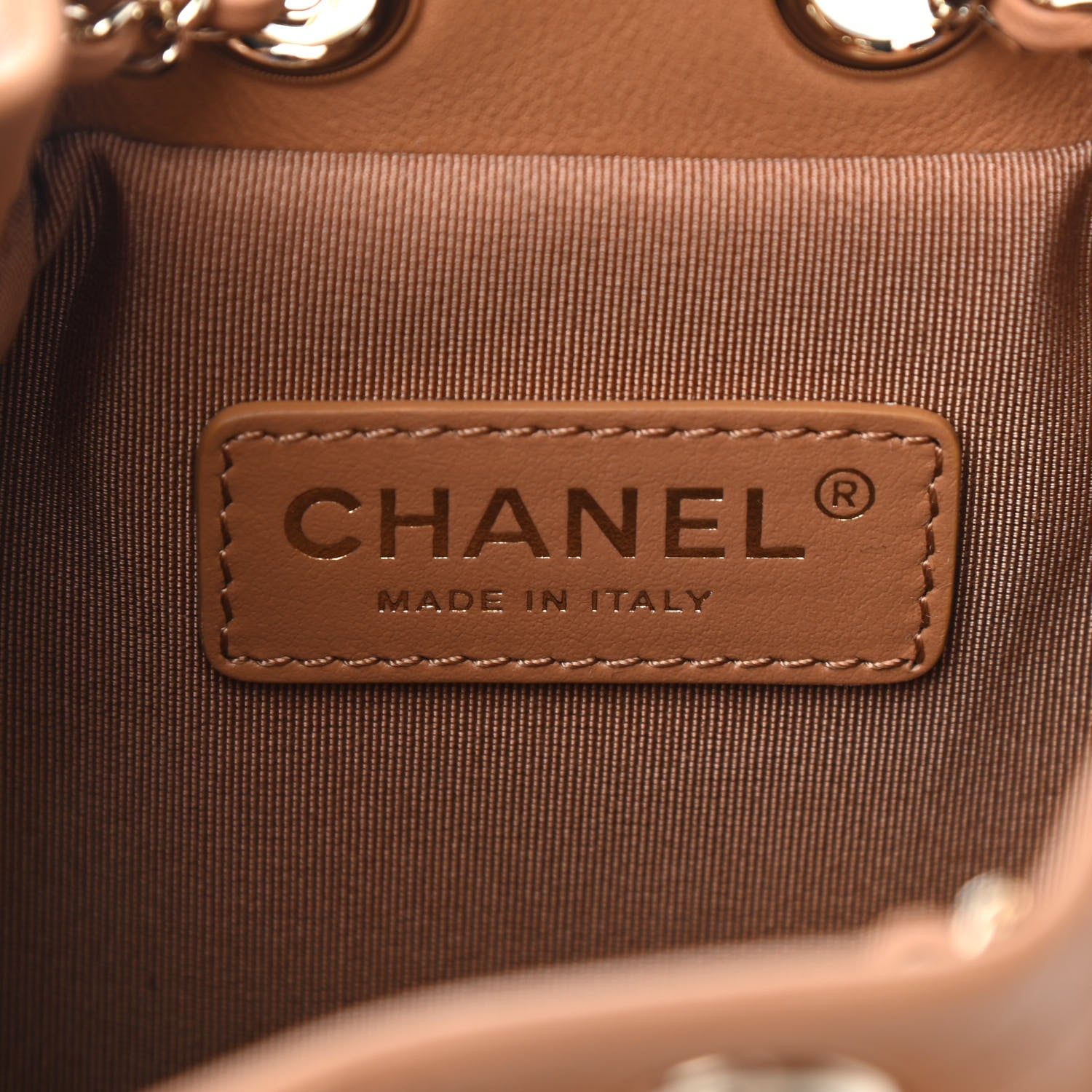 Chanel Calfskin Stitched Chain Bucket Bag Camel 6 of 9