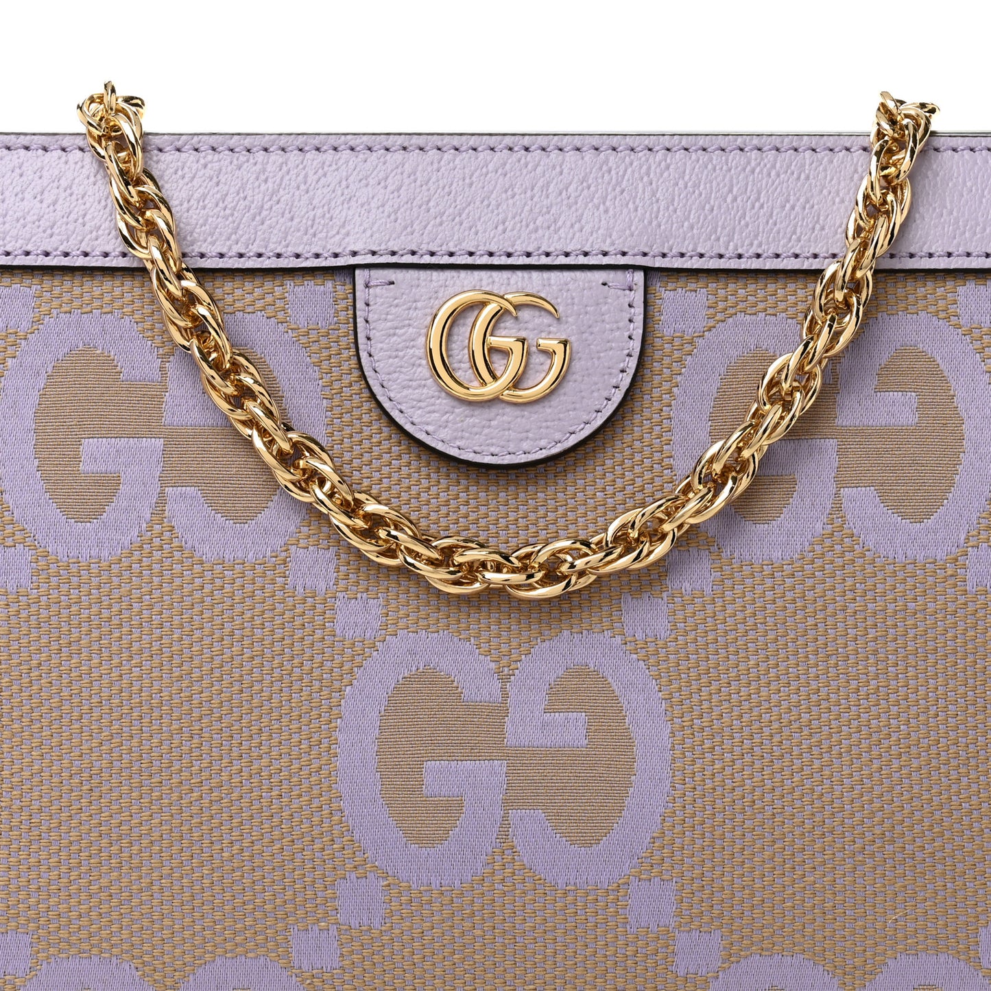 Monogram Jumbo GG Textured Dollar Calfskin Small Ophidia Chain Shoulder Bag Beige Lapis