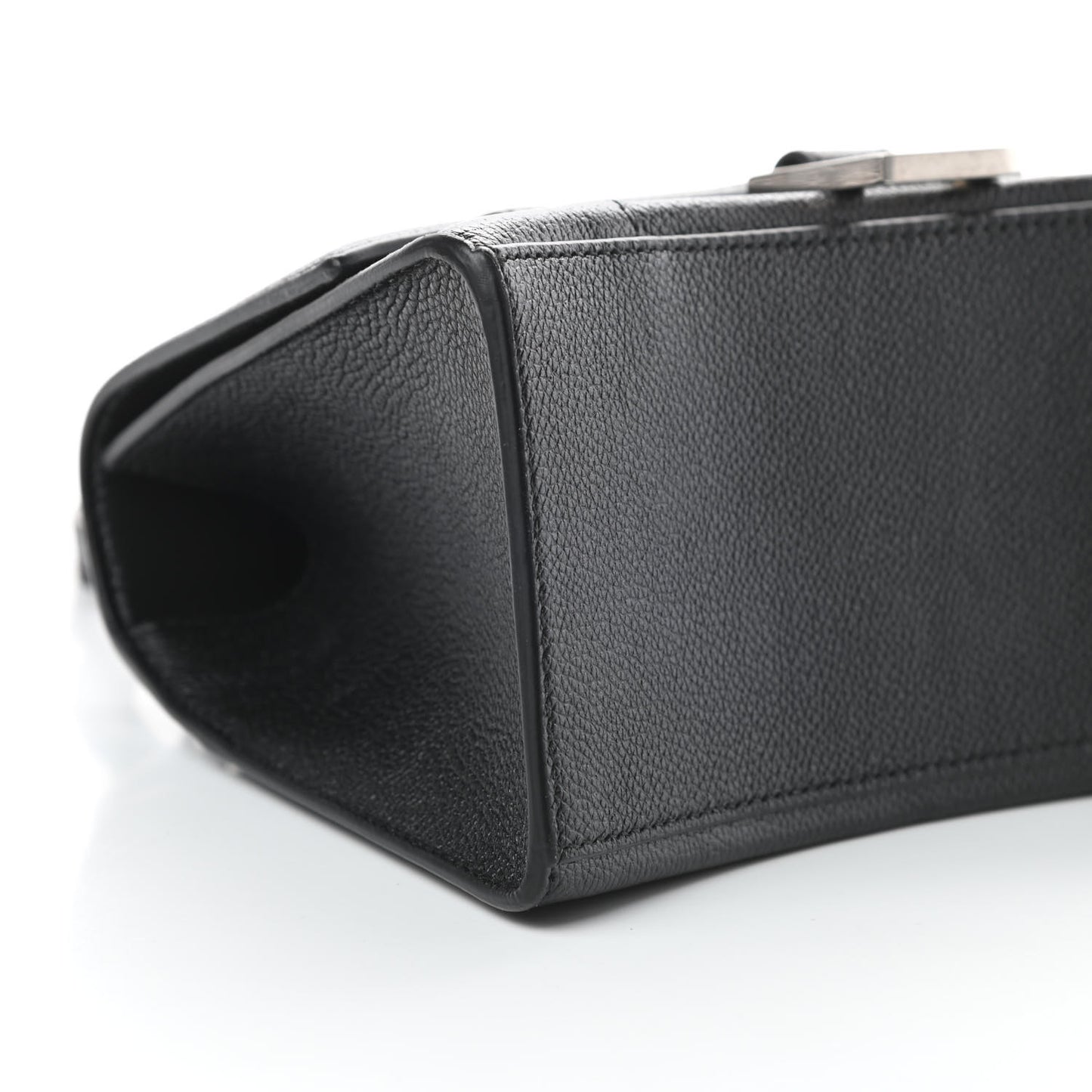 Grained Calfskin Small Hourglass Top Handle Bag Black