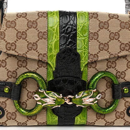Gucci Monogram Crocodile Web Tom Ford Dragon Flap Bag Dark Brown Green 8 of 12