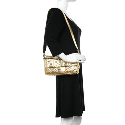 Fendi Vitello Catalan Mirror FF 1974 Embossed Baguette Gold 2 of 8