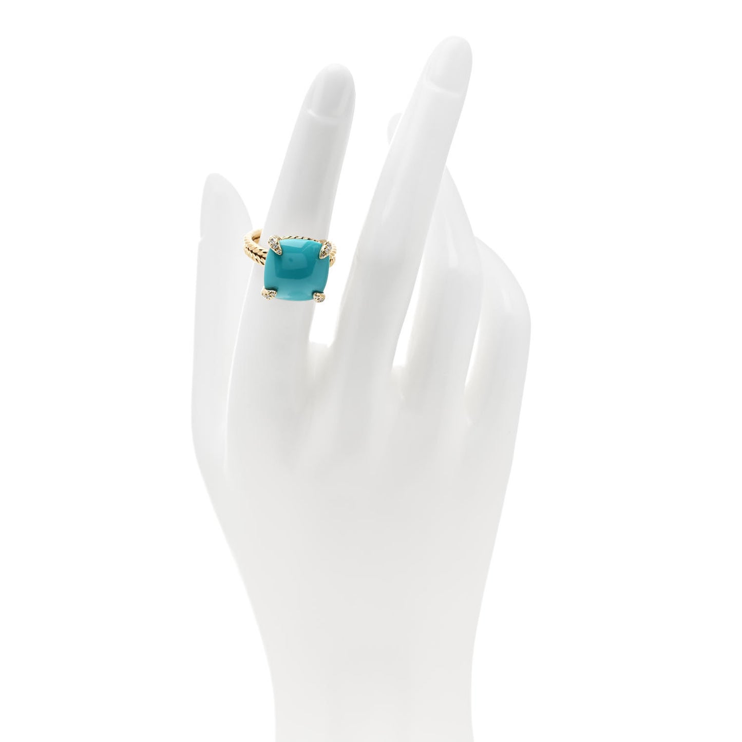 18K Yellow Gold Diamond Turquoise 14mm Chatelaine Ring 51 5.75