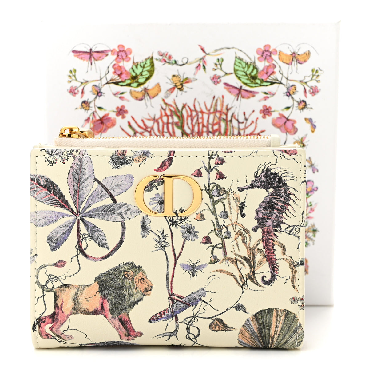 Christian Dior Calfskin Cabinet De Curiosites Print Caro XS Wallet White Multicolor 9 of 9