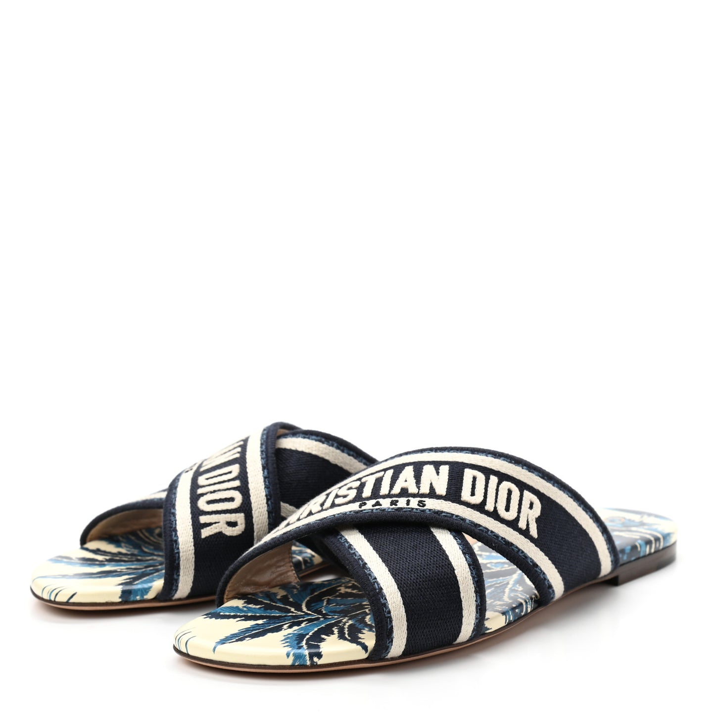 Canvas Palms Embroidered Dway Criss Cross Slide Sandals 37 Indigo Blue