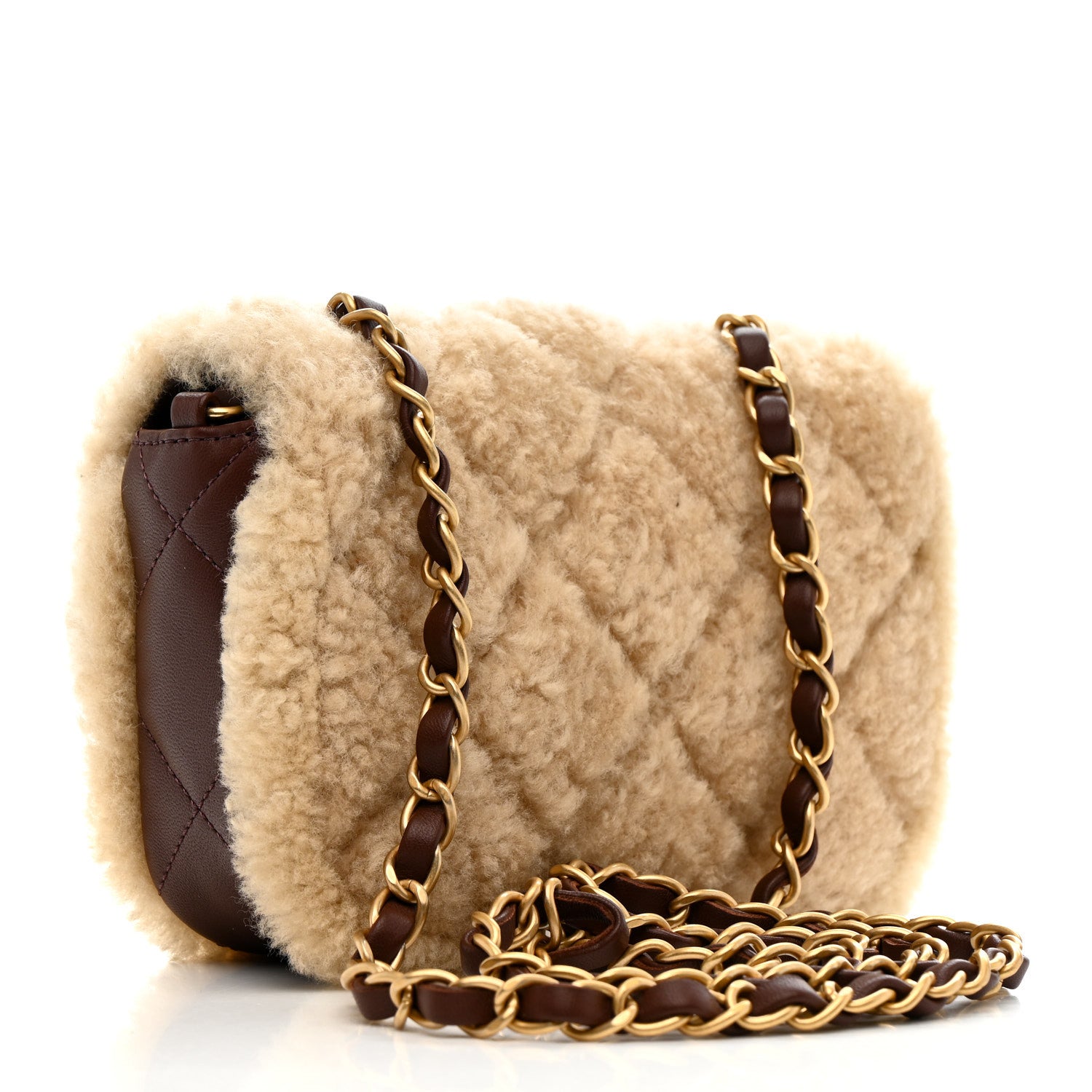Chanel Shearling Lambskin Quilted Mini Furry Coco Flap Beige Dark Brown 3 of 12