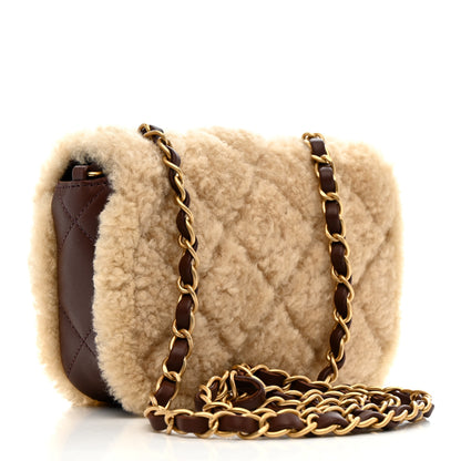 Chanel Shearling Lambskin Quilted Mini Furry Coco Flap Beige Dark Brown 3 of 12