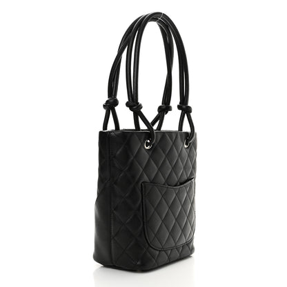 Chanel Calfskin Quilted Small Cambon Tote Black White 3 of 12