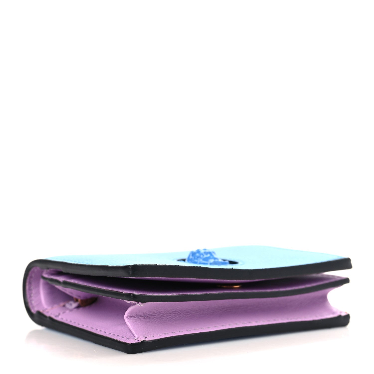Versace Grained Calfskin Medusa Card Holder Wallet Light Blue Purple 4 of 7