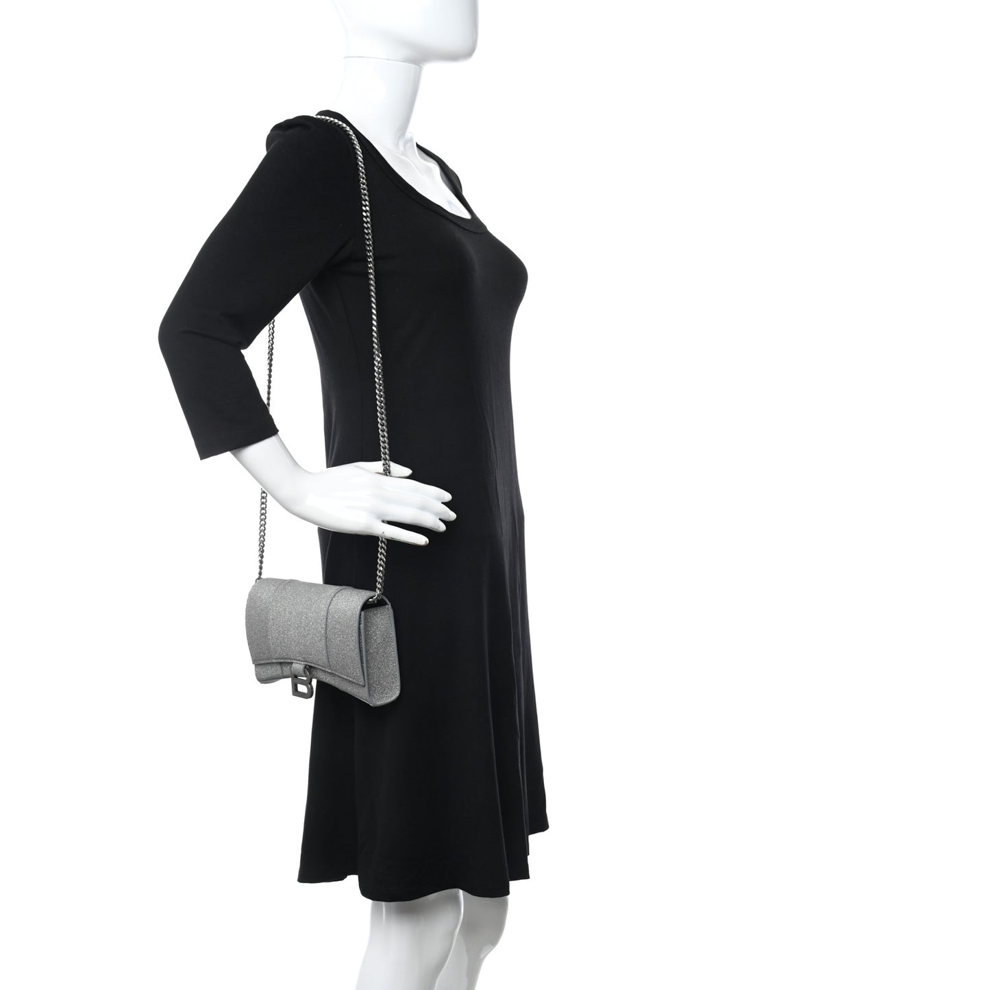 Glitter Fabric Hourglass Chain Bag Grey