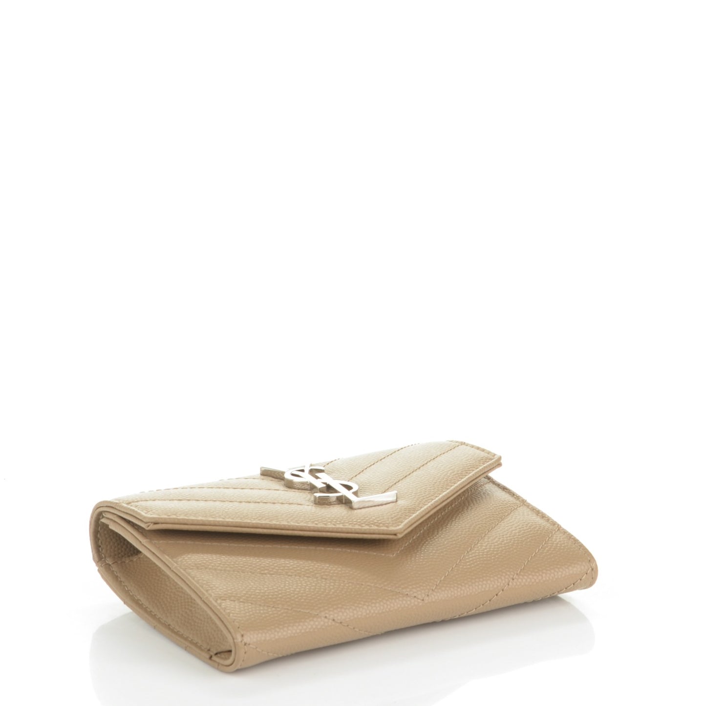 Grain De Poudre Matelasse Chevron Small Monogram Envelope Wallet Dark Beige
