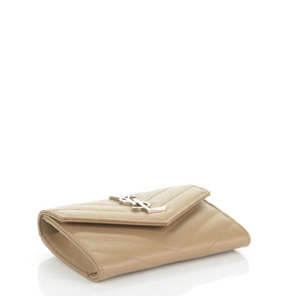 Saint Laurent Grain De Poudre Matelasse Chevron Small Monogram Envelope Wallet Dark Beige 4 of 8