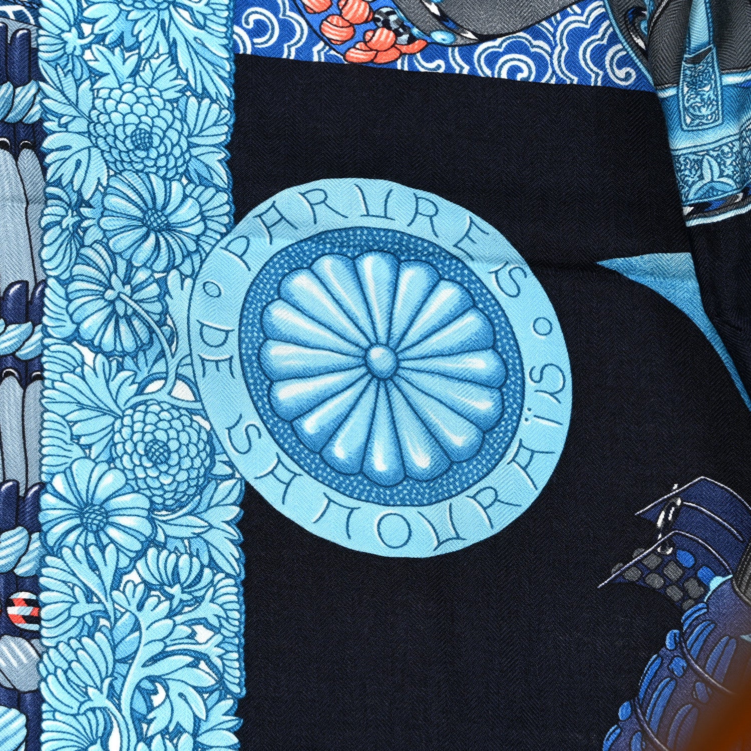 Hermes Cashmere Silk Parures De Samourais Shawl 140 Caban Bleu Ciel Saumon 4 of 4