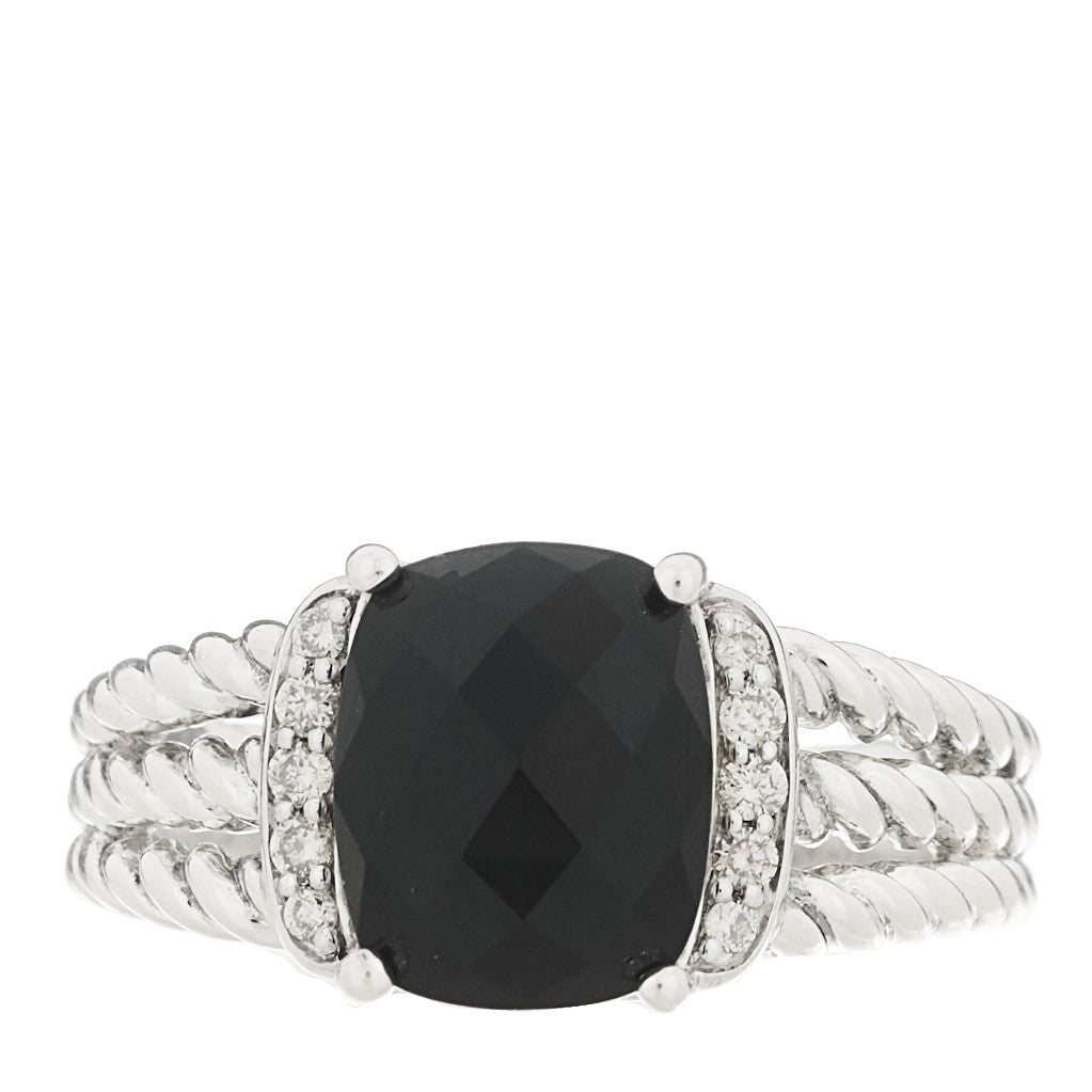 David Yurman Sterling Silver Diamond Black Onyx 10mm Petite Wheaton Ring 57 8 1 of 5