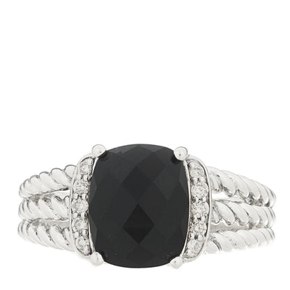 David Yurman Sterling Silver Diamond Black Onyx 10mm Petite Wheaton Ring 57 8 1 of 5