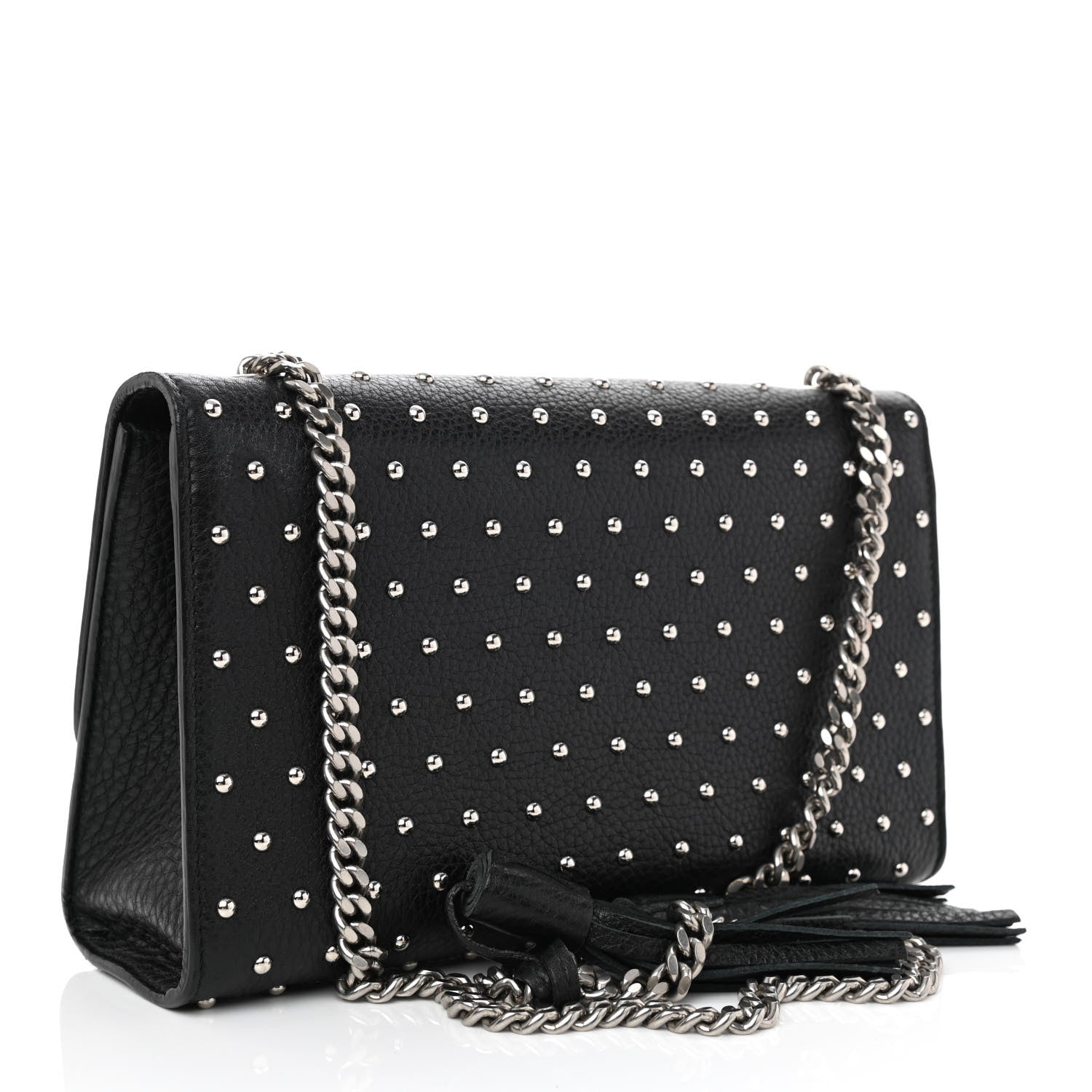 Gucci Calfskin Studded Medium Miss Bamboo Shoulder Bag Black 3 of 11