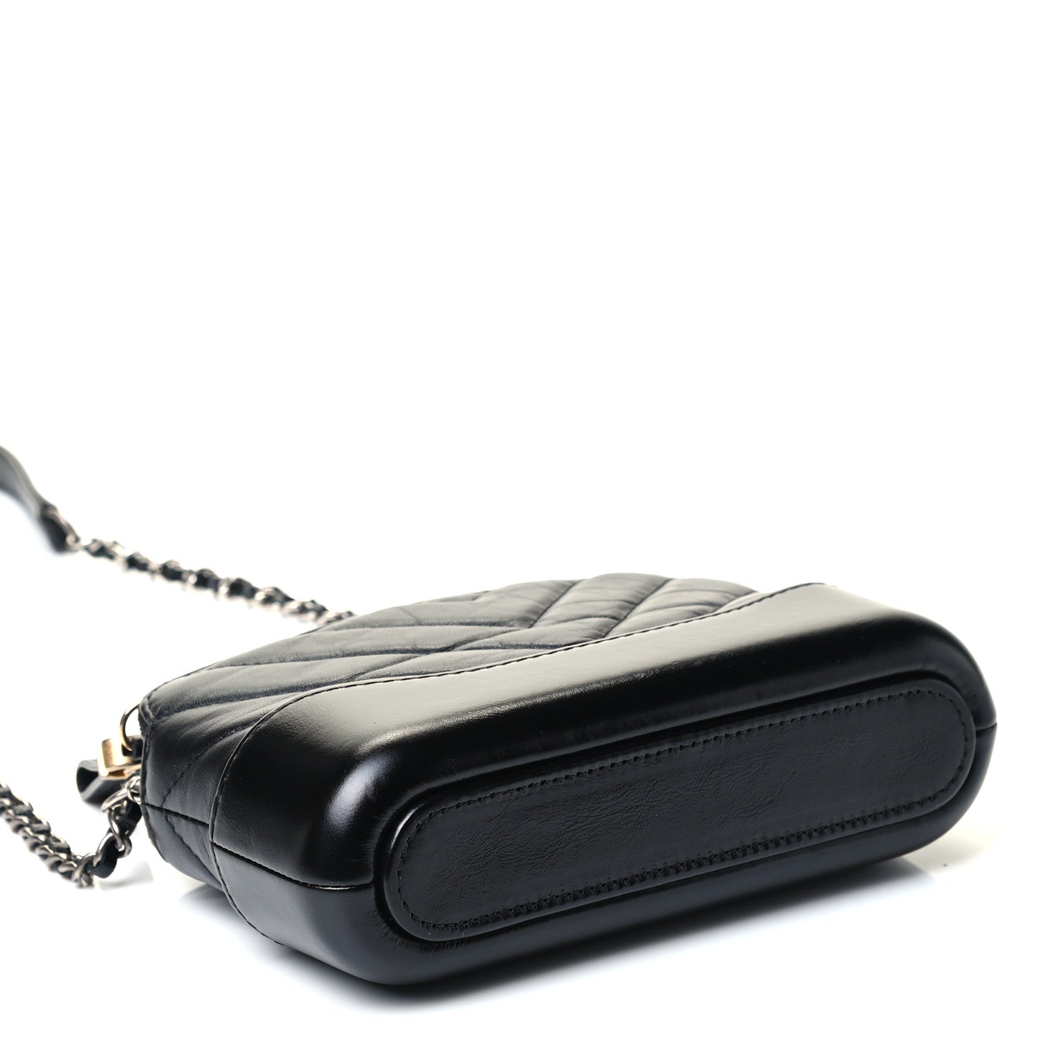 Chanel Aged Calfskin Chevron Quilted Small Gabrielle Clutch With Chain Black 3 of 4