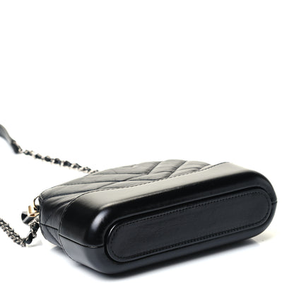Chanel Aged Calfskin Chevron Quilted Small Gabrielle Clutch With Chain Black 3 of 4