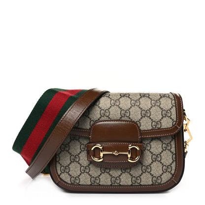 Gucci GG Supreme Monogram Azalea Calfskin Web Mini Horsebit 1955 Shoulder Bag Beige Ebony Brown Sugar 1 of 9