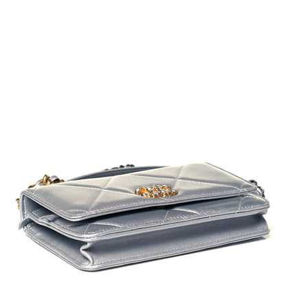 Chanel Metallic Lambskin Quilted Chanel 19 Wallet On Chain WOC Silver 3 of 8