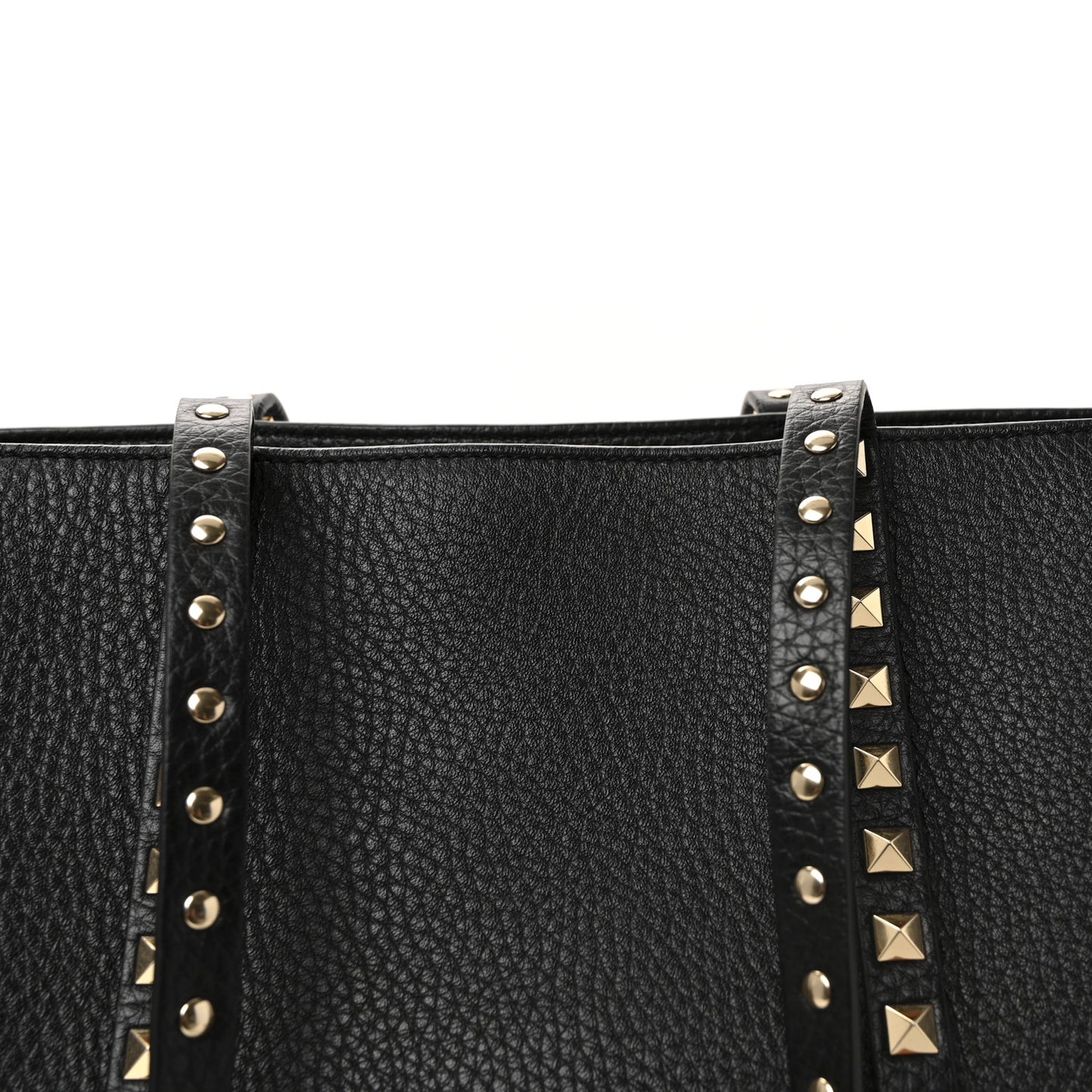 Grained Calfskin Rockstud Shopping Bag Black