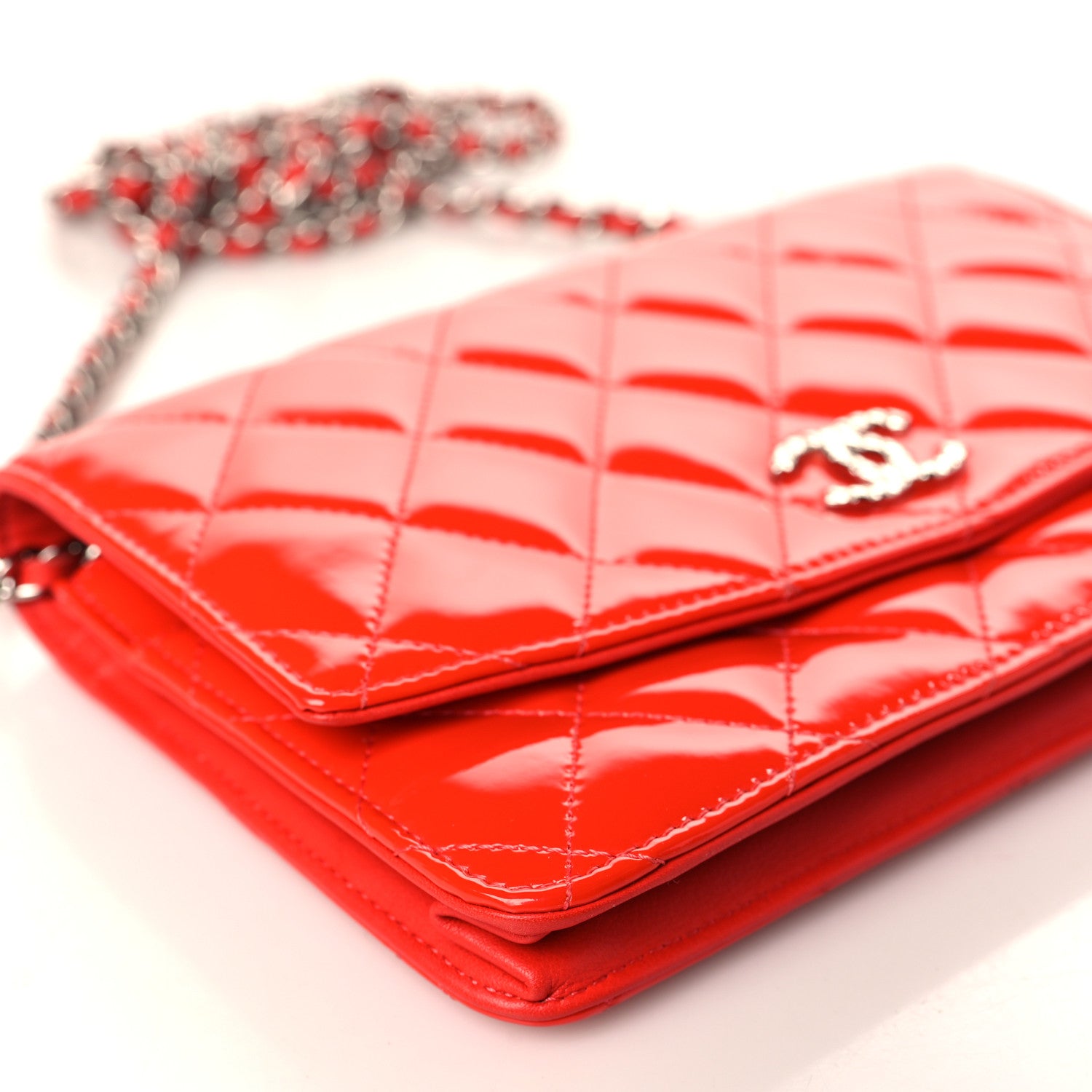 Chanel Patent Quilted Brilliant Wallet On Chain WOC Red 9 of 10