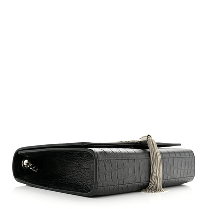Saint Laurent Calfskin Crocodile Embossed Medium Classic Monogram Kate Tassel Satchel Black 4 of 11